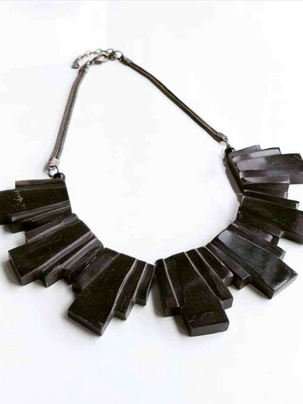 Vintage Hand-Carved Art Deco Sunburst Black Horn Necklace